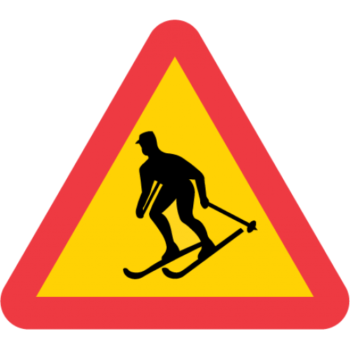 Skylt som varnar för skidåkare